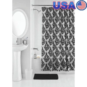 17 Piece Ikat Damask Shower Curtain Bath Set Rug Dispenser Toothbrush Holder New - Picture 1 of 7