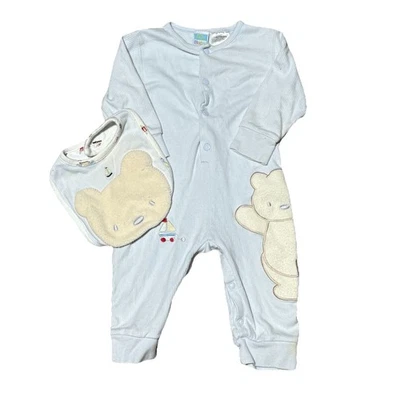 Vintage McBaby 6-9M Blue Bear Romper & Bib Set 90s Infant Outfit McDonald’s - Image 1 of 4
