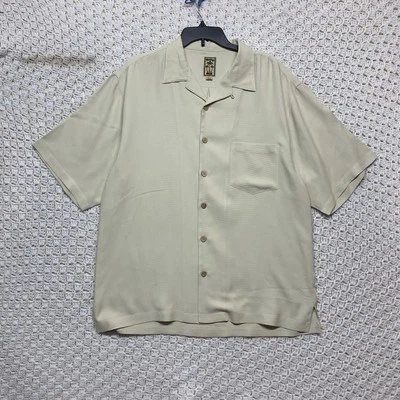 Montego Mon Shirt Mens  L Beige 100%Silk Short Sleeve Button Up Casual Vacation - Image 1 of 4
