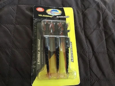 Paquete de 3 camarones holográficos tsunami acción realista de 4" - cerveza de raíz/brillo dorado - nuevo Foto 1 de 2