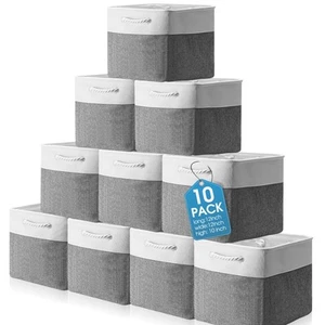 10 Pack Large Collapsible Fabric Storage Baskets with Handles Decorative Stor... - Picture 1 of 6