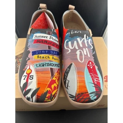 Zapatos de viaje UIN Art para mujer talla 8 sin cordones tejidos surf en playa paseo marítimo estampado Foto 1 de 4