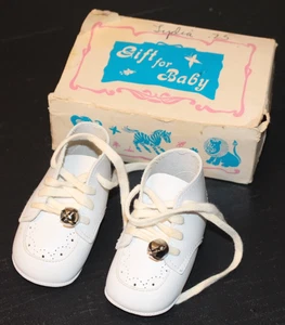 Neu Vintage Babyschuhe weiß Leder mit Glocken Größe 0 - Bild 1 von 8