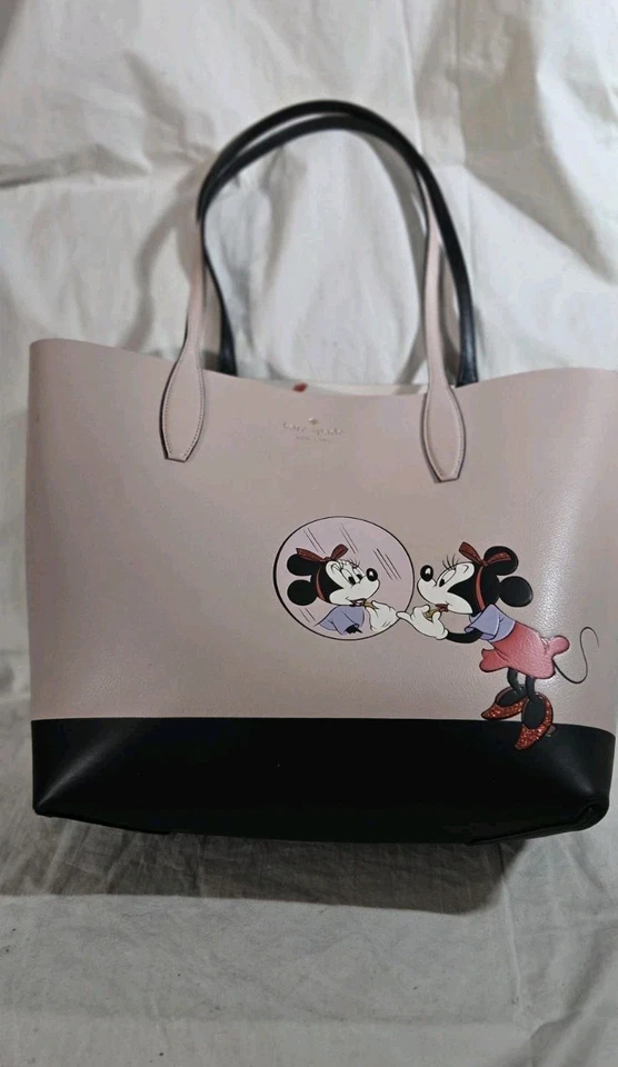 Bolso de Mano Kate Spade X Disney Minnie Mouse Cuero Reversible Negro Rosa Rojo Foto 1 de 4