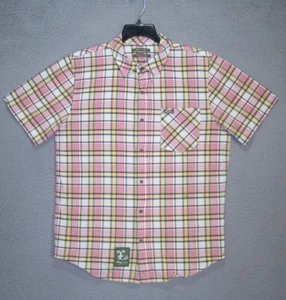 LRG Lifted Research Group Shirt Adult Large Red Gray Plaid Short Sleeve Mens - Picture 1 of 12