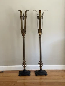 Antique Art Deco Gothic Floor Vase Flower Fern Stand Iron Brass Cherubs Putti - Picture 1 of 12