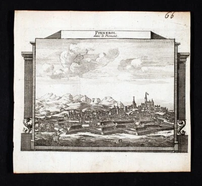 c 1650 MERIAN Estampa Antiga Merian Pignerol Piemonte Pinerolo Itália Ver Mapa - Imagem 1 de 3