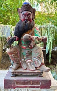 Antique 19th Century Chinese Temple God of Wealth Carved Giltwood Buddha Statue - Picture 1 of 24