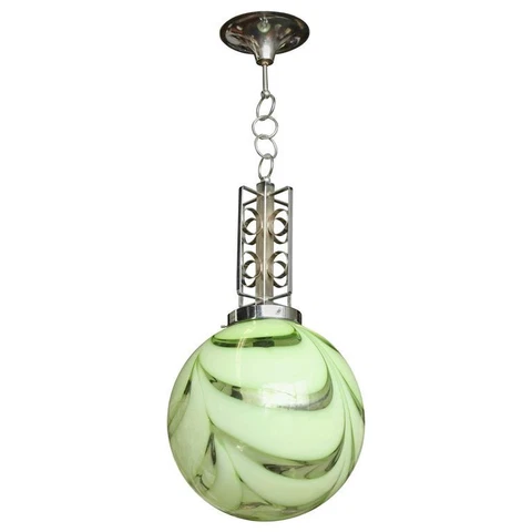 Mazzega Green Globe Glass and Chrome Pendant by Carlo Nason, Italy, 1970 Cover