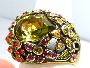 Vintage Heidi Daus Green ,Pink ,Orange Swarovski Crystal Ring Flowers 9 3/4 A - Picture 1 of 9