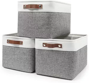 Storage Bins Large Fabric Storage Baskets for Shelves 3 Pack, Decorative Linen C - Picture 1 of 7