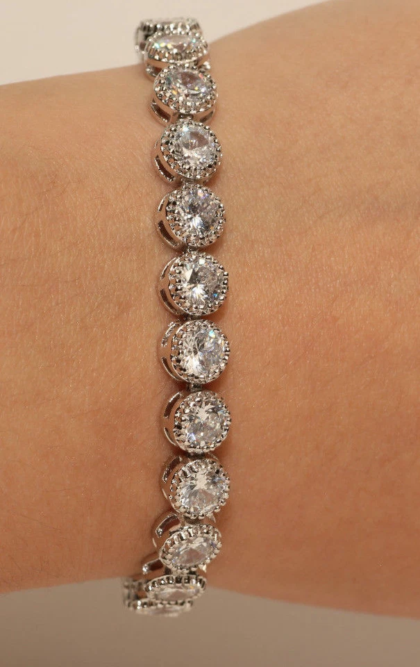 Brazalete Tenis Corte Redondo Acabado Oro Blanco 18k 4ct CZ para Ocasión Especial Foto 1 de 1