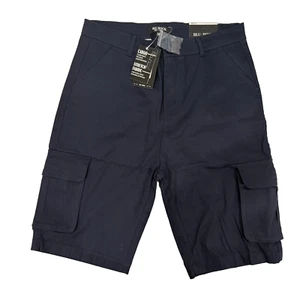 Blu Rock marineblaue Cargoshorts vorne flach Herren Größe 32 neu mit Etikett 11" Schrittlänge Reißverschluss - Bild 1 von 10