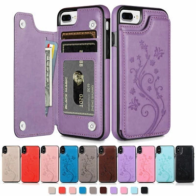 For iPhone 14 15 Pro Max 13 12 11 XS Max 87 Women Leather Card Wallet Stand Case - Image 1 of 4
