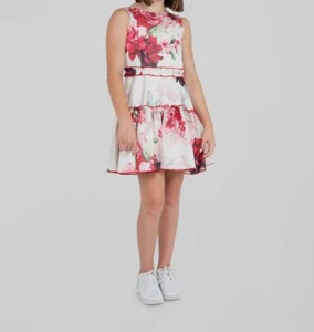 $218 Zoe Ltd Kids Girls White Metallic Floral Self Tie Fit & Flare Dress Size 7 - Picture 1 of 2
