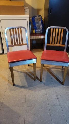 Pair of Vintage Shaw-Walker Aluminum, Maple and Vinyl Chair Near Mint Cover