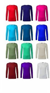 New Girls Basic Crew Neck Long Sleeve Plain Viscose Jersey Top T Shirt