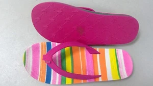RALPH LAUREN Striped Multicolor Pink Nubuck thong flip flops Sz 6B USA NWB - Picture 1 of 6