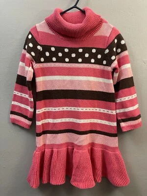 Gymboree Kids Girls Striped Ruffle Hem Knit Cowl Neck Sweater Dress Pink Sz 4 - Image 1 of 4