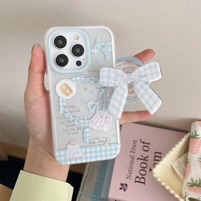 Lindo soporte seguro cargador transparente con arco azul + funda para iPhone 17 16 Pro Max 15 14 13 Foto 1 de 4