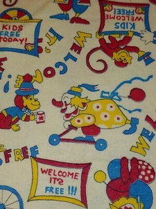Vtg 60s 70s Circus Animal Flannel Fabric Quilt Backing Clown Lion Monkey Poodle - Picture 1 of 12