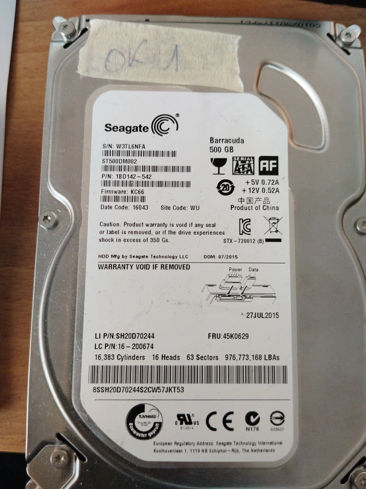 HARD DISK HDD 500GB 3,5" Seagate Barracuda ST500DM002 SATA III - Immagine 1 di 1