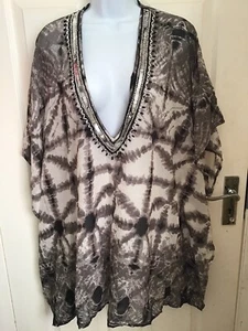 PRIMARK SILVER Sequin Kaftan BEACH Cover Up TOP TUNIC BLOUSE SIZE 14 BNWT Medium - Picture 1 of 10
