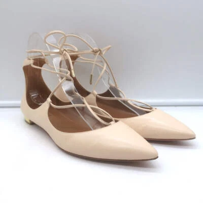 Pisos de ballet Aquazzura Christy con cordones cuero marfil talla 39,5 NUEVO Foto 1 de 4