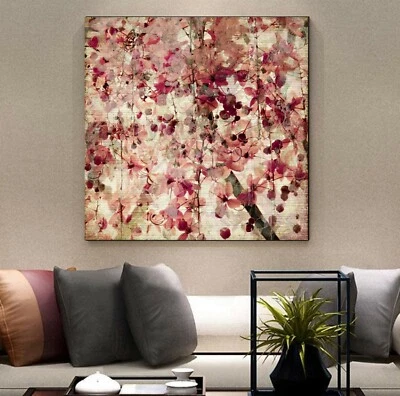 LEINWAND BILD BIS 100x100x5 KIRSCHBLÜTEN BLÄTTER NATUR WANDBILD ROT-TÖNE MODERN  - Bild 1 von 2