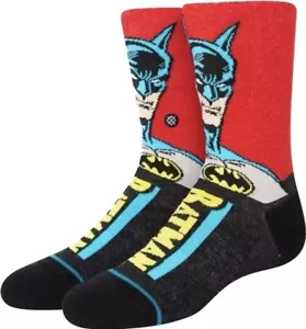 Stance Kids Black Red Crew Nylon InfiKnit DC Batman Comic Casual Socks L 3-5.5 - Picture 1 of 1
