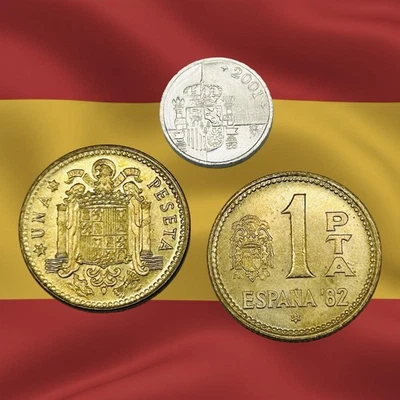 Lot of 3 Spain 1 Peseta Coins - Juan Carlos - 1975, 1980 & 2001 - Combined Ship - Image 1 of 2