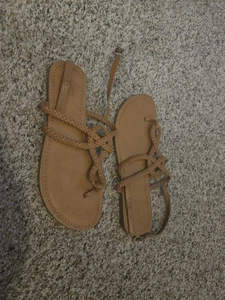 Universal Thread Women Sandals 10 Brown Slingback Thong Braided Casual Flat - Picture 1 of 7