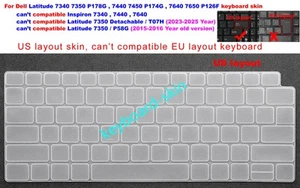 Keyboard Skin For Dell Latitude 7340 7350 P178G 7440 7450 P174G 7640 7650 P126F - Picture 1 of 7