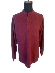 LL Bean Sweater Mens Large Tall Red Henley River Driver Traditional Fit Wool BLD - Picture 1 of 11