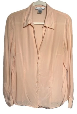 Rena Rowan Fitted Blouse Peach 100% Silk Women’s Size 12 - Image 1 of 4
