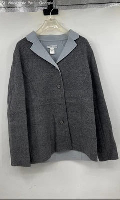 Chaqueta Pendleton gris y azul pálido de lana merino con botones de fieltro para mujer S 90s Foto 1 de 4