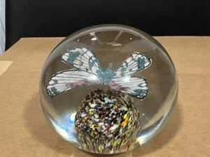 Butterfly Art Clear Round Glass Paperweight 3.5 Diameter - Picture 1 of 4