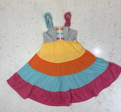 Jona Michelle Girls Rainbow Striped Color Tiered Summer Dress size 5 - Image 1 of 4
