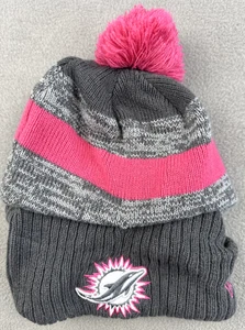 Gorra de los Miami Dolphins Pom Gorro Tejido Gris Rosa NFL Fútbol Nueva Era Cáncer de Mama - Imagen 1 de 4