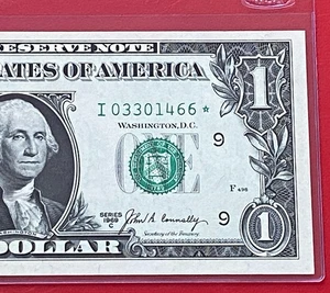 1969-C STAR NOTE $1 DOLLAR BILL ( MINNEAPOLIS I ) UNCIRCULATED - Picture 1 of 3
