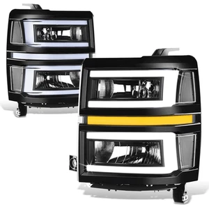 Fit 14-15 Chevrolet Silverado 1500 Black/Clear C-LED DRL Sequential Headlights - Picture 1 of 10