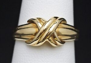 Estate TIFFANY & CO 18k Yellow Gold 1990 Signature I Collection "X" Ring Sz 7.25