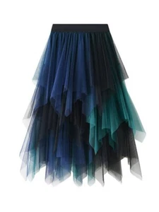 Green Blue Contrast TuTu A-Line Gauze Skirts: BLUE GREEN - Picture 1 of 9