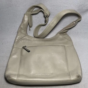 Stone Mountain Leather Shoulder Handbag Purse Women Zip Adjustable Leather Beige - Picture 1 of 10