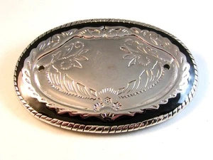 Hebilla de cinturón de vaquero occidental esmaltado negro en tono plateado preperforada EE. UU. - Imagen 1 de 3