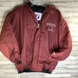 LOGO 7 Puffer Jacket Arkansas Razorbacks Hooded 1990s Zip Size Medium - Vintage - Picture 1 of 12