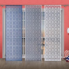 Single Net Window Panel Nautical Anchor Patter Blind Curtain Fly Screen Slot top