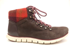 Cole Haan Boots Women's 9 B Zero Grand Hiker Brown Leather Red Plaid Boots - Picture 1 of 12