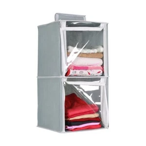 2 Tiers With Transparent Front Clothes Foldable Wall Hanging Storage Organizer - Picture 1 of 6