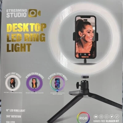 10'' LED Ring Light with Tripod Stand Phone Holder Desk Makeup Video Selfie UK - Image 1 of 4